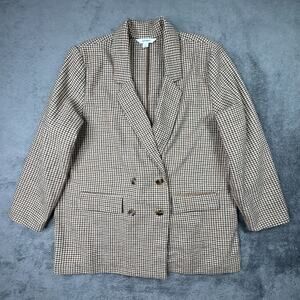 Old Navy Houndstooth Double Breasted Blazer Jacket Womens XL Brown Holiday Knit
